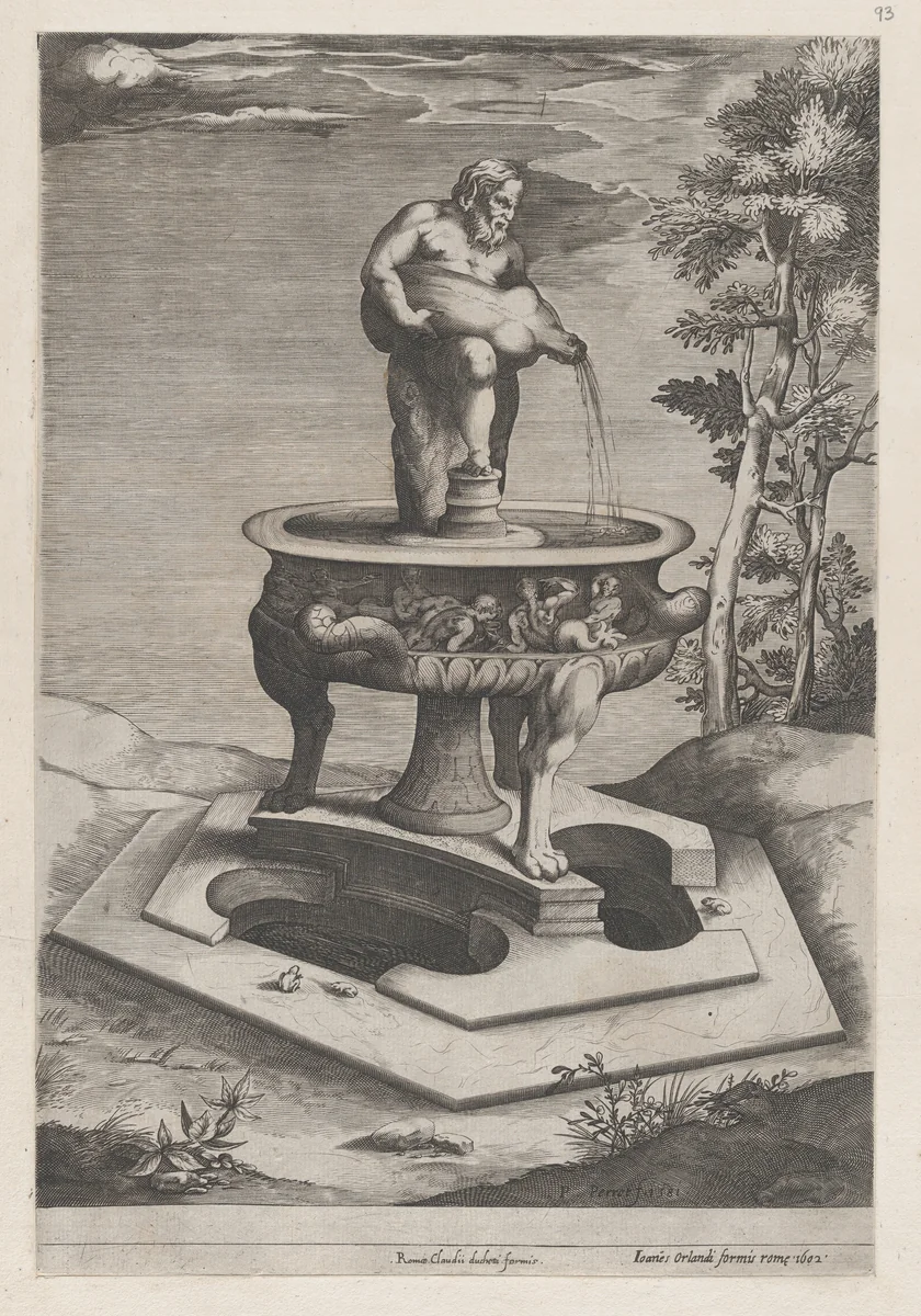 A Fountain and Basin, from "Speculum Romanae Magnificentiae" by Pieter Perret, print, 1581