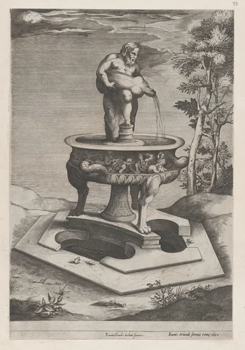 A Fountain and Basin, from "Speculum Romanae Magnificentiae" by Pieter Perret, print, 1581