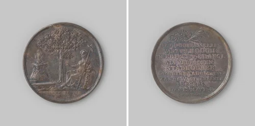 Gedenkpenning vereerd aan de wachthebbende burgers van Amsterdam, ter herinnering aan het verblijf van Prins Willem IV te Amsterdam op 11 en 12 mei by Johann Conrad Marmé, metalwork, 1747
