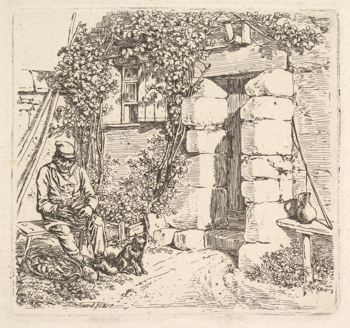 The Old Man and his Pomeranian Dog by Johann Christoph Erhard, print, 1817