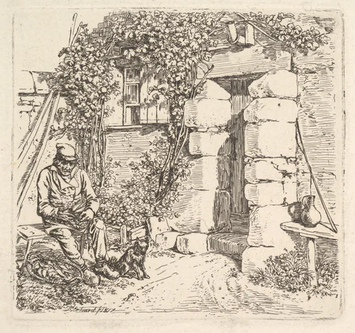 The Old Man and his Pomeranian Dog by Johann Christoph Erhard, print, 1817