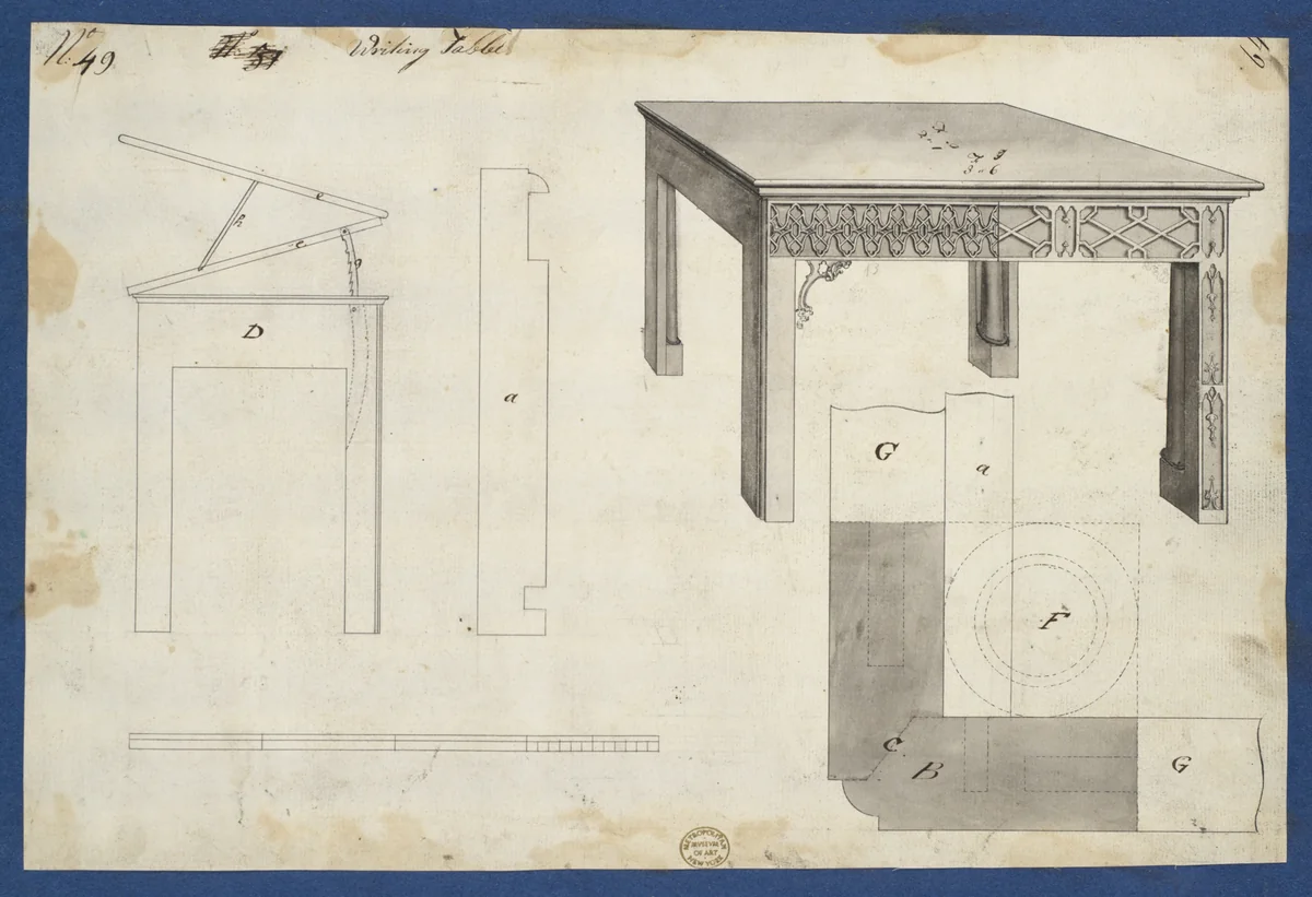 Writing Table, from Chippendale Drawings, Vol. II by Thomas Chippendale, drawing, 1753
