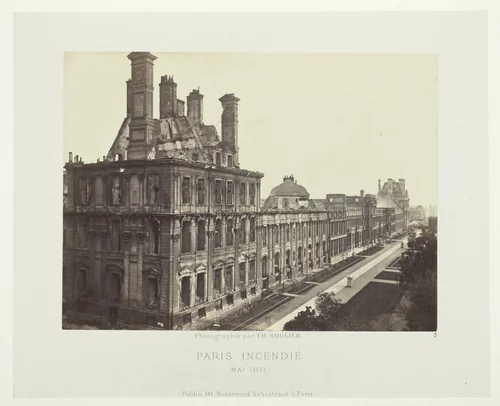 Paris Fire (Palais des Tuileries, Pavillon de Marsan), from the series "Paris Incendié" by Charles Soulier, photograph, 1871