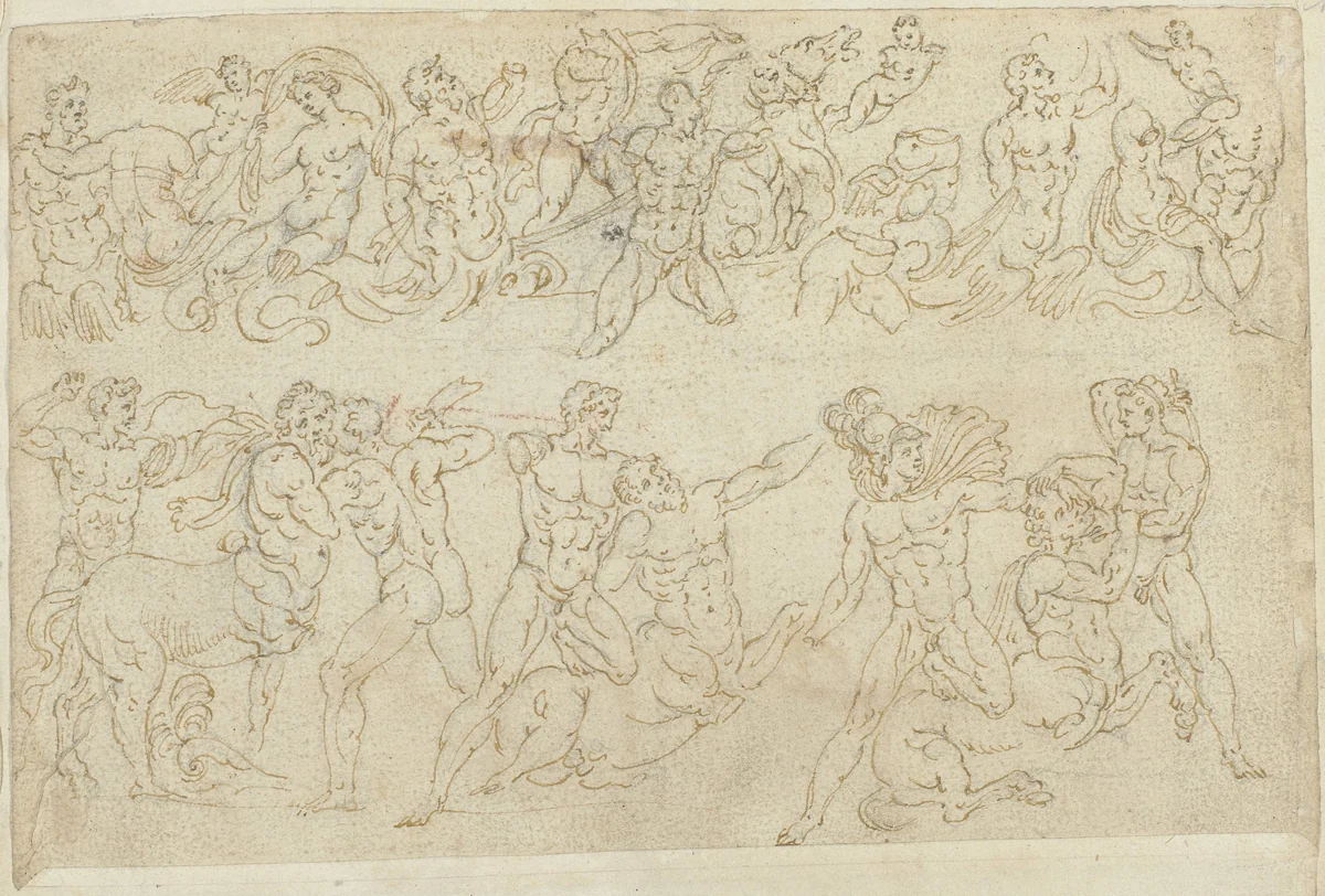 Voorstellingen van sarcofagen by anonymous, drawing, 1550-1570