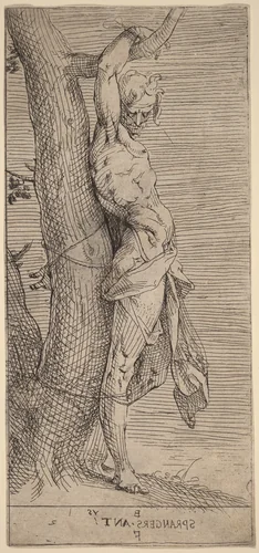 St. Sebastian, Bound to a Tree by Bartholomaeus Spranger, print, 1584-1594