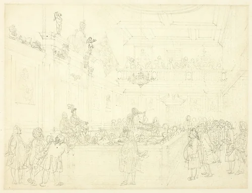 Study for Herald's College, The Hall, from Microcosm of London by Augustus Charles Pugin
Thomas Rowlandson, drawing, 1807-1808