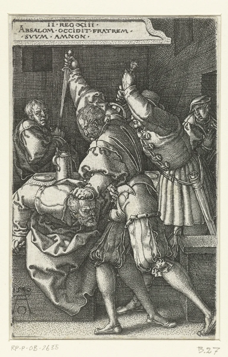 Absalom doodt Amnon by Unknown, print, 1540
