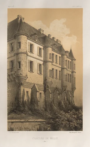 Architecture Pittoresque ou Monuments des xveme. Et xvieme. Siecles: Chateaux De France des XV et XVI Siecles: Pl. 35, Château De Mello (Oise) by Victor Petit, print, 1860