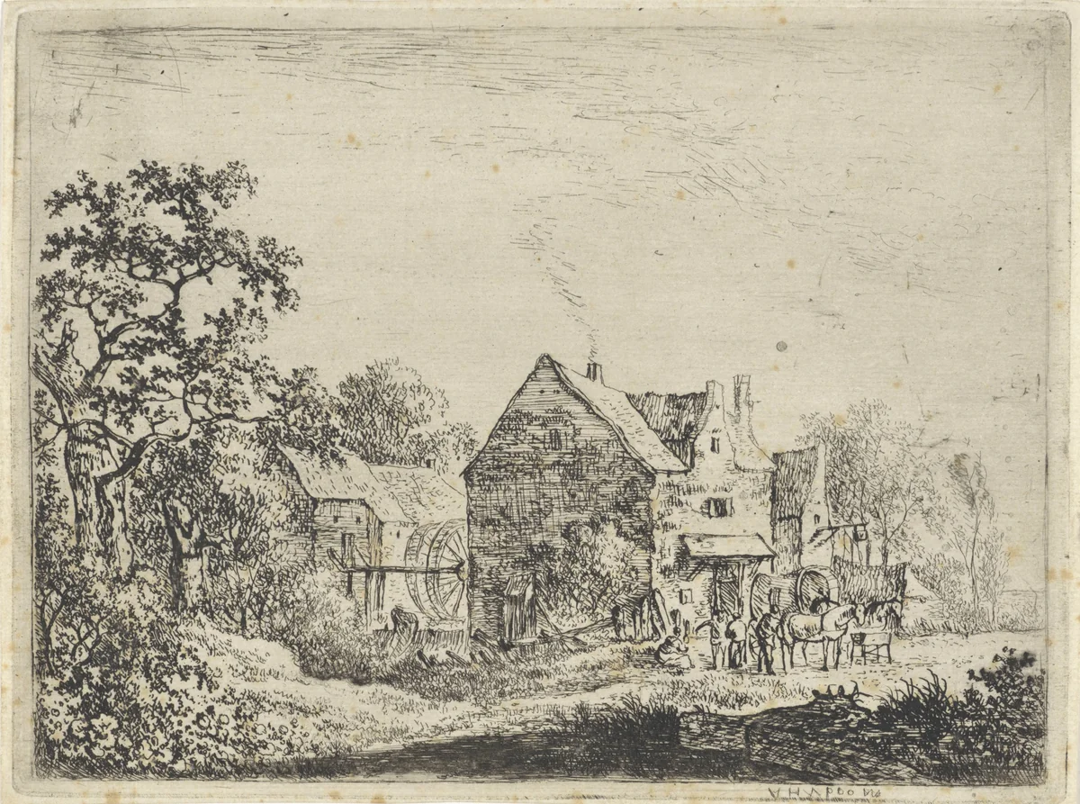 Boerderij aan een kanaal bij Haarlem by anonymous, print, 1615-1652