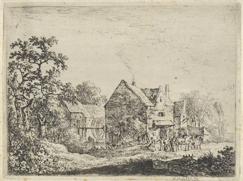 Boerderij aan een kanaal bij Haarlem by anonymous, print, 1615-1652