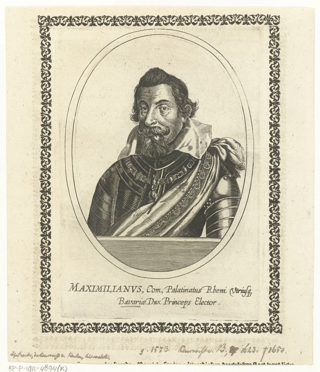 Portret van Maximiliaan I van Beieren by Cornelis Danckerts, print, 1613-1656