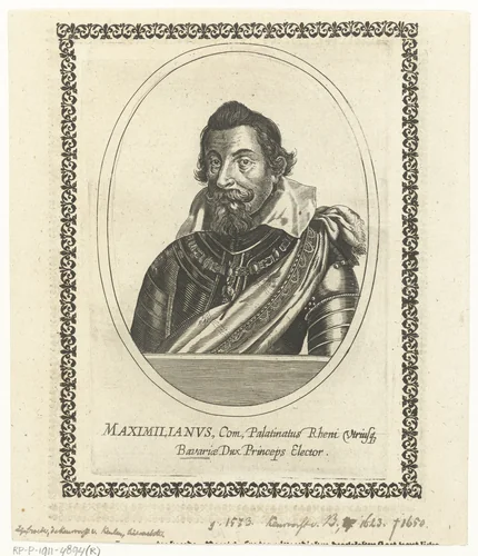 Portret van Maximiliaan I van Beieren by Cornelis Danckerts, print, 1613-1656