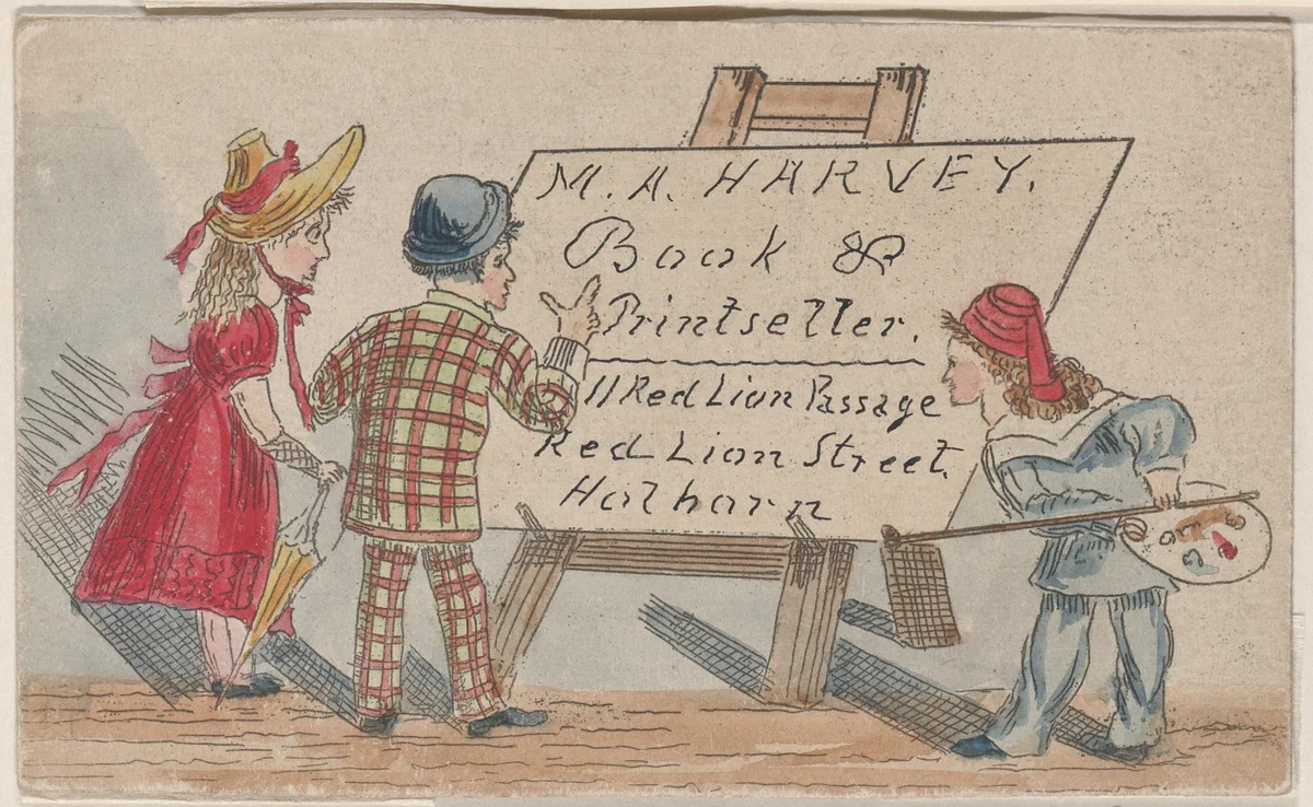 Trade card for M.A. Harvey, Book and Printseller by anonymous, print, 1700-1800
