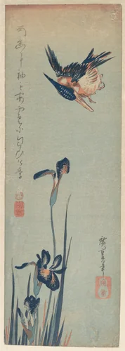 Kingfisher and Irises by Utagawa Hiroshige (歌川広重), print, 1832-1834
