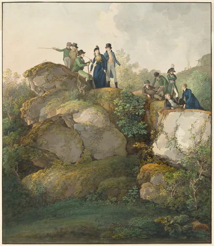 A Royal Party Admiring the Sunset atop the Hesselberg Mountain by Johann Georg von Dillis, drawing, 1790-1800