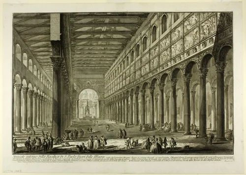 Cut-away view of the interior of the Basilica of S. Paolo fuori delle Mura [St. Paul outside the Walls], from Views of Rome by Giovanni Battista Piranesi, print, 1749