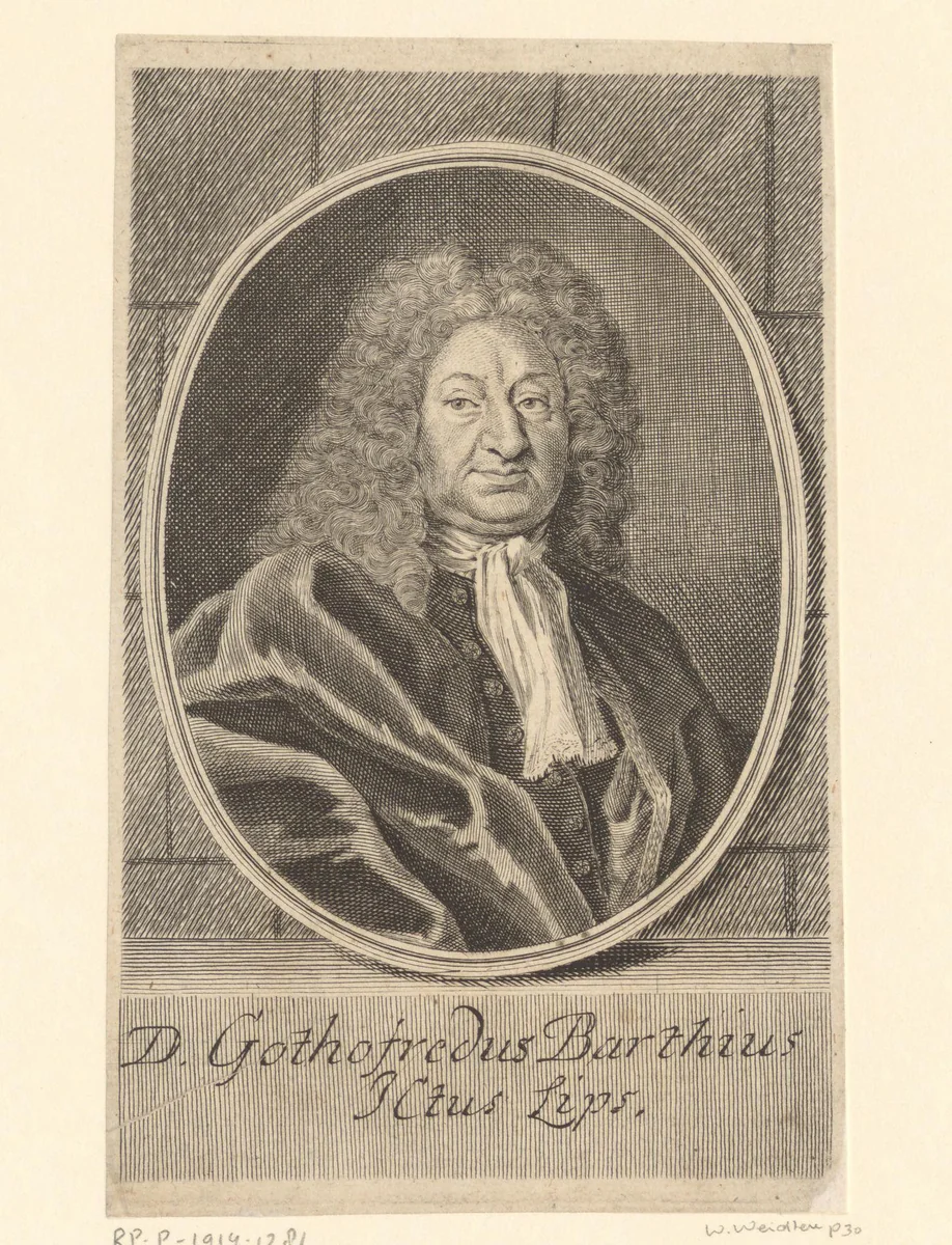 Portret van Gottfried Barth by Martin Bernigeroth, print, 1723