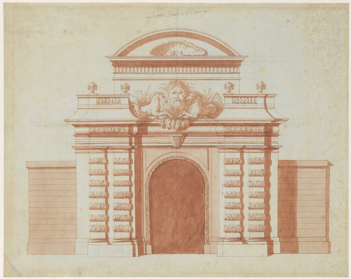 Elevation of an Entrance to a Riding School by anonymous, drawing, 1700-1799