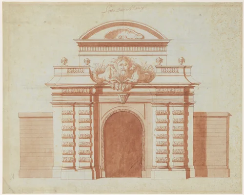 Elevation of an Entrance to a Riding School by anonymous, drawing, 1700-1799