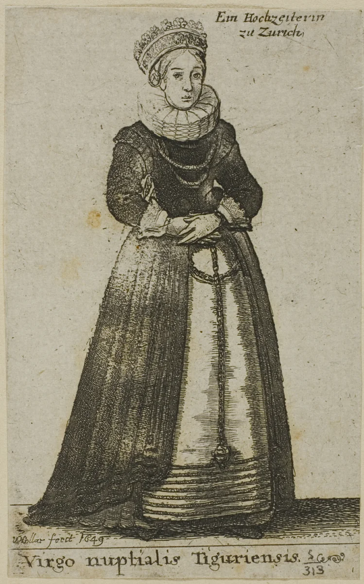Zürich Woman in Wedding Dress by Wenceslaus Hollar, print, 1649