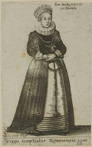 Zürich Woman in Wedding Dress by Wenceslaus Hollar, print, 1649