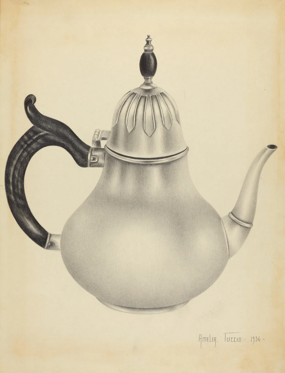 Silver Teapot by Amelia Tuccio, index of american design, 1936