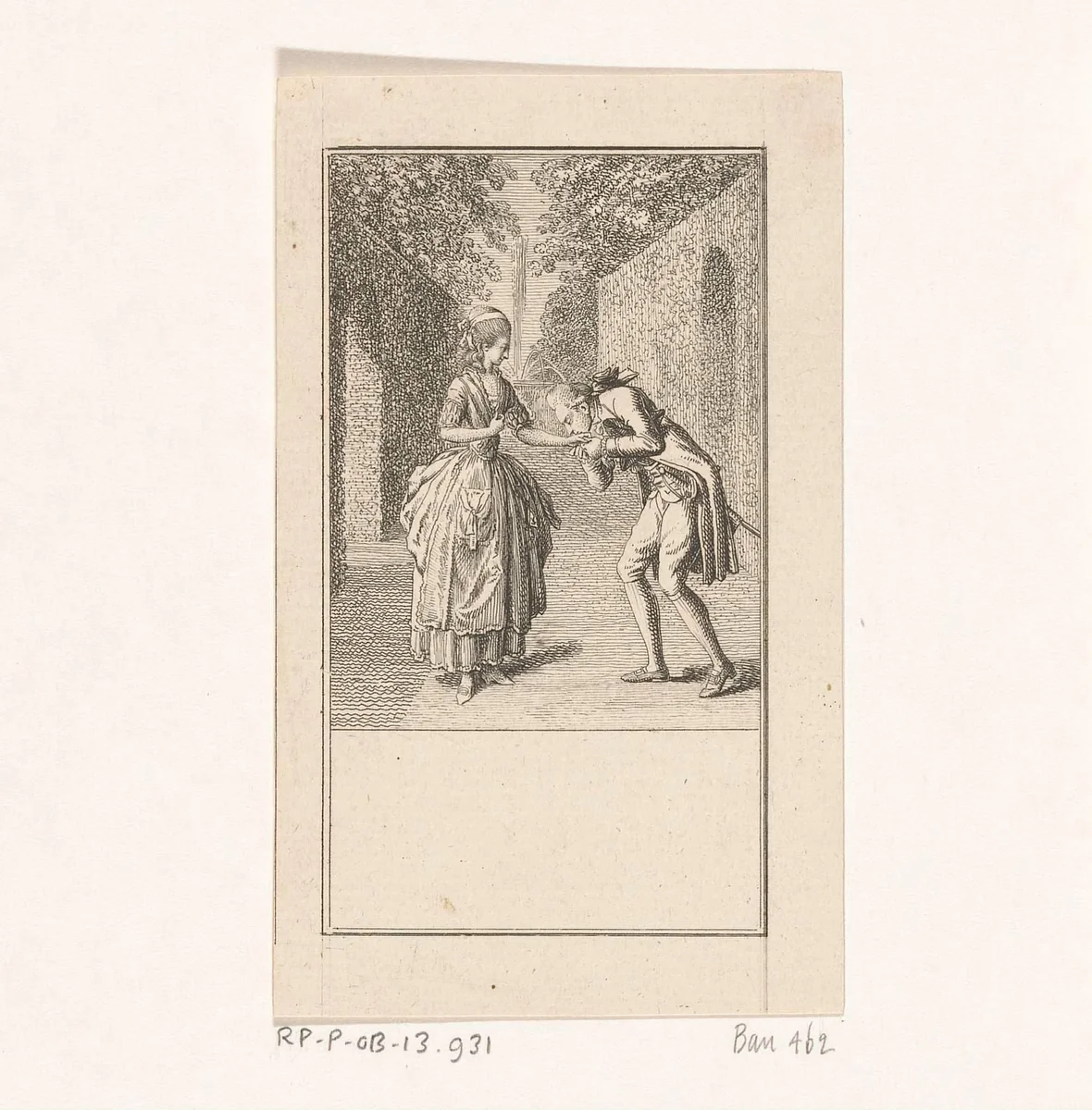Man geeft een vrouw een handkus by Daniel Nikolaus Chodowiecki, print, 1778