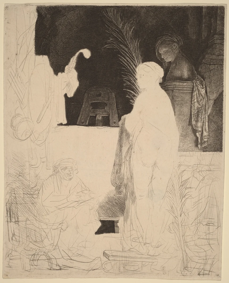 The Artist Drawing from the Model by Rembrandt van Rijn, print, 1639