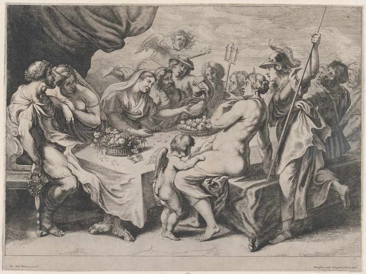 The Wedding Feast of Peleus and Thetis by Frans van den Wyngaerde, print, 1636-1679