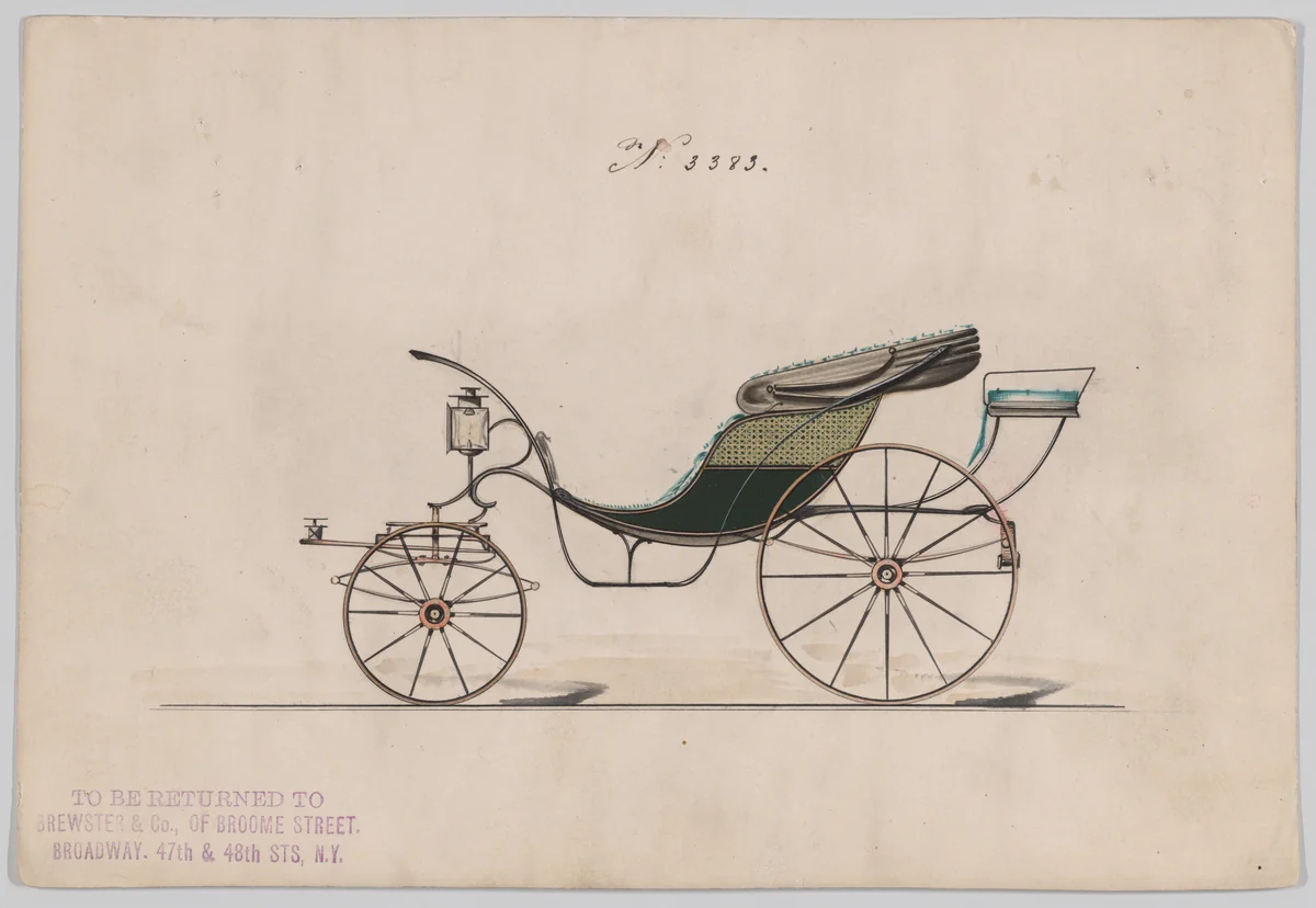 Design for Pony Phaeton, no. 3383 by Brewster & Co., drawing, 1877