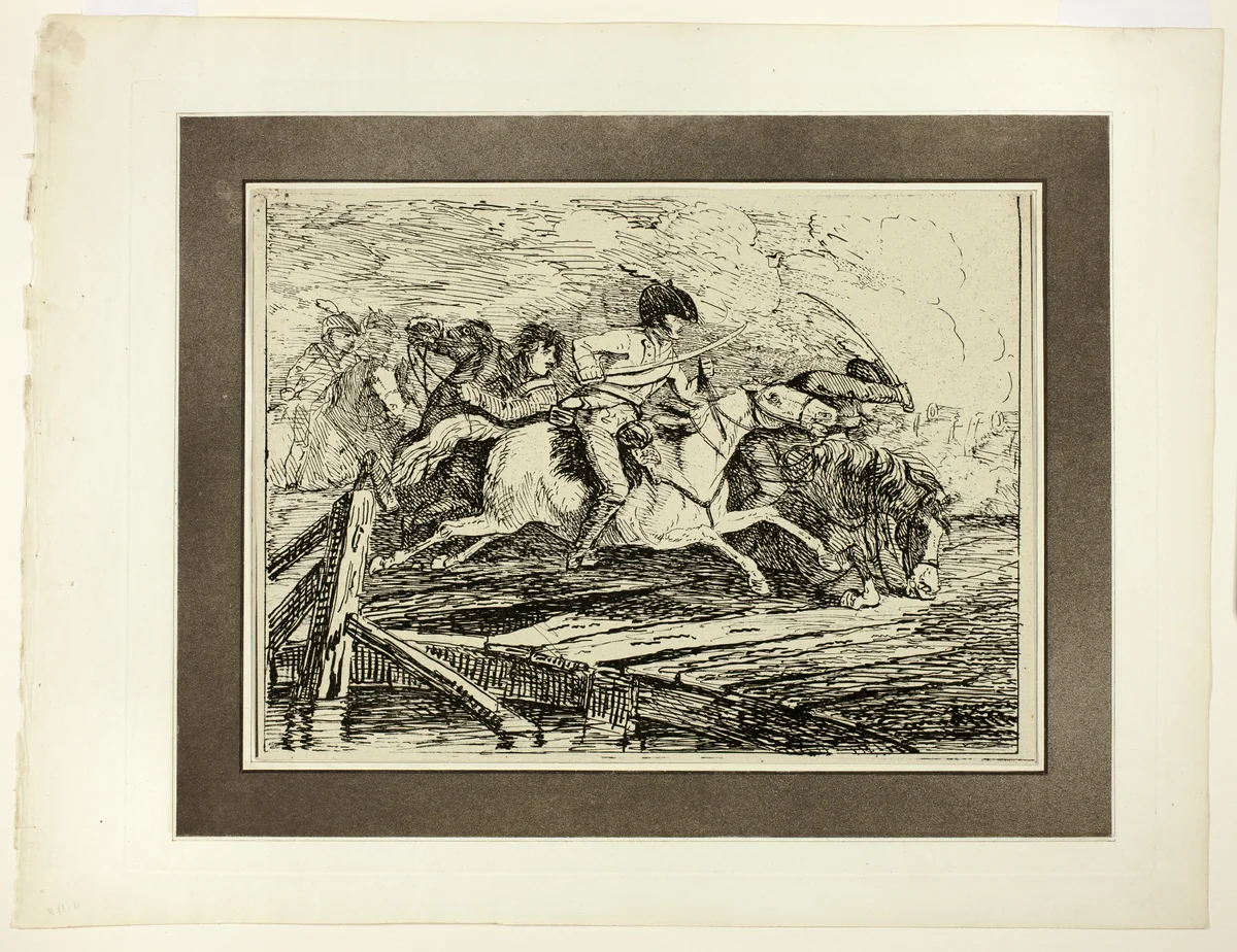 Cavalry Charging, from the first issue of Specimens of Polyautography by Conrad Gessner, print, 1803