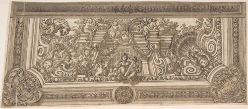 Design for the Trompe L'Oeil Decoration of a Ceiling by anonymous, drawing, 1700-1800