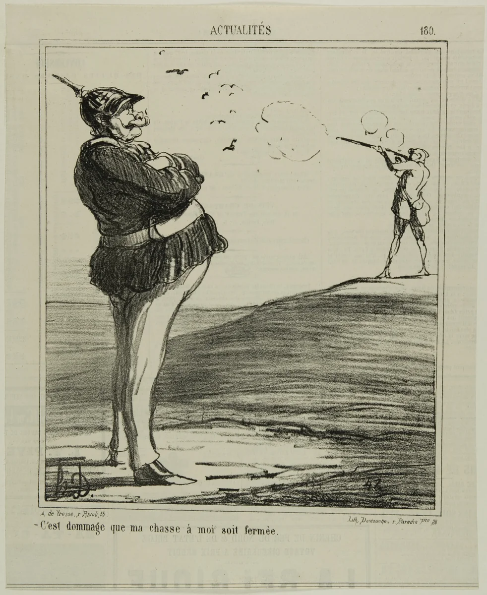 “-What a shame that I am not allowed go hunting,” plate 180 from Actualitiés by Honoré-Victorin Daumier, print, 1867