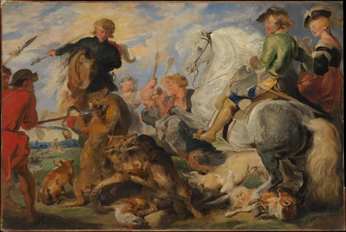 Copy after Rubens's "Wolf and Fox Hunt" by Edwin Henry Landseer, painting, 1824-1826