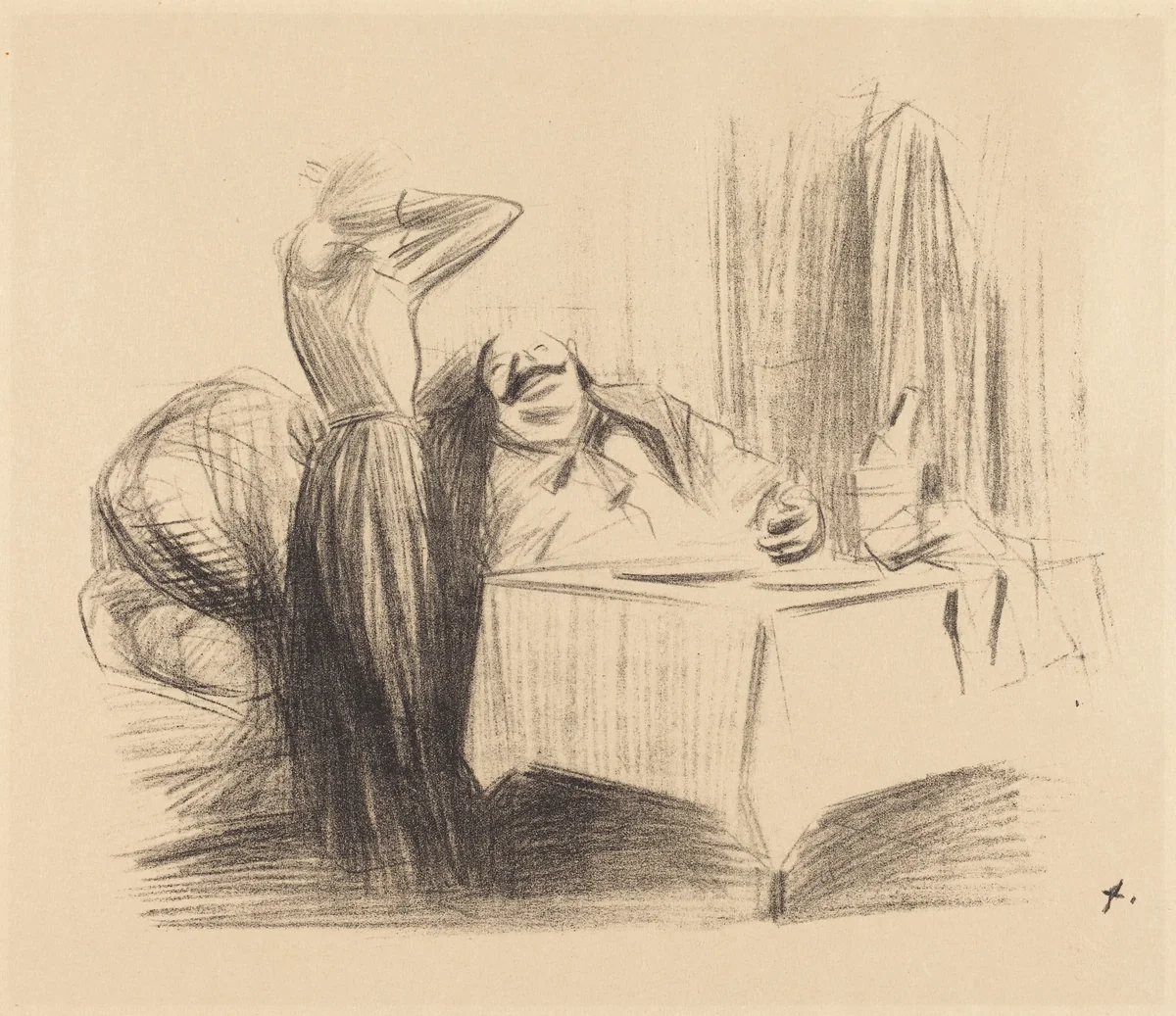 Scène de cabinet particulier (planche en largeur) (Scene in a Private Room) (horizontal plate) by Jean-Louis Forain, print, 1905