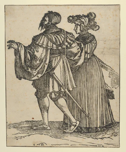 Couple Walking to the Left (VI), from The Wedding Dancers (restrike) by Hans Schäufelein, print, 1500-1540