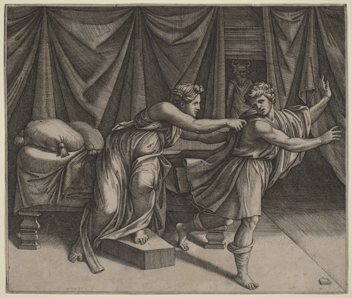 Joseph and Potiphar's Wife by Marcantonio Raimondi, print, 1510-1527