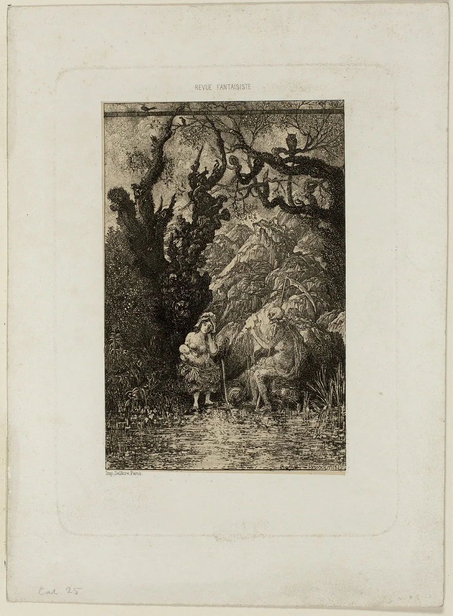 Death and the Young Mother, from Revue Fantaisiste by Rodolphe Bresdin, print, 1861