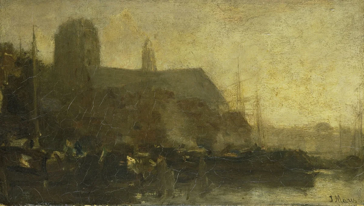 Schepen in de haven van Dordrecht by Jacob Maris, painting, 1880-1899