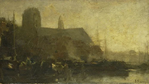 Schepen in de haven van Dordrecht by Jacob Maris, painting, 1880-1899