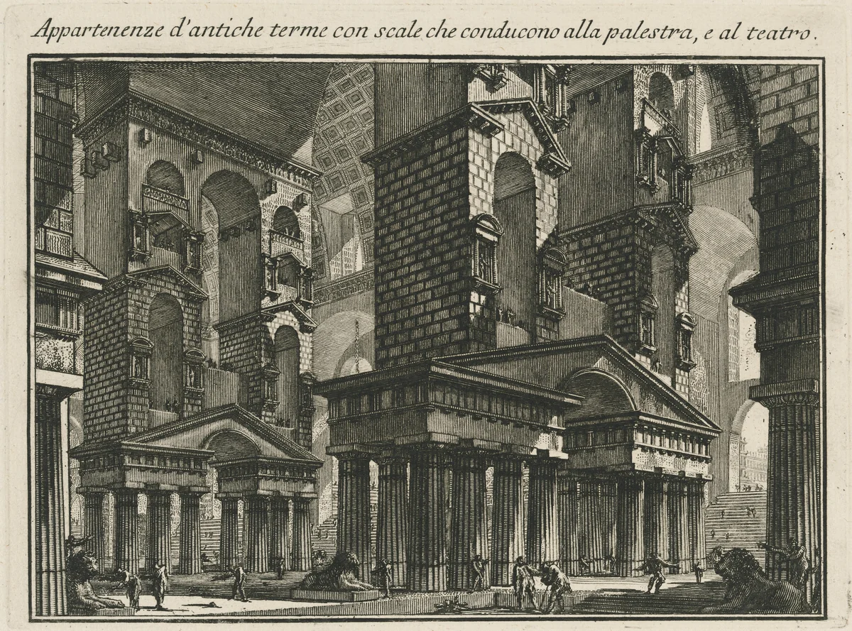 Appartenenze d'antiche terme con scale che conducono alla palestar, e al teatro by Giovanni Battista Piranesi, print, 1750