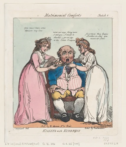 Killing with Kindness by Thomas Rowlandson, print, 1799
