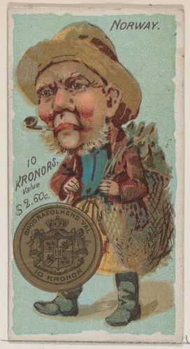 Norway, 10 Kronors, from the series Coins of All Nations (N72, variation 2) for Duke brand cigarettes by W. Duke, Sons & Co., print, 1889