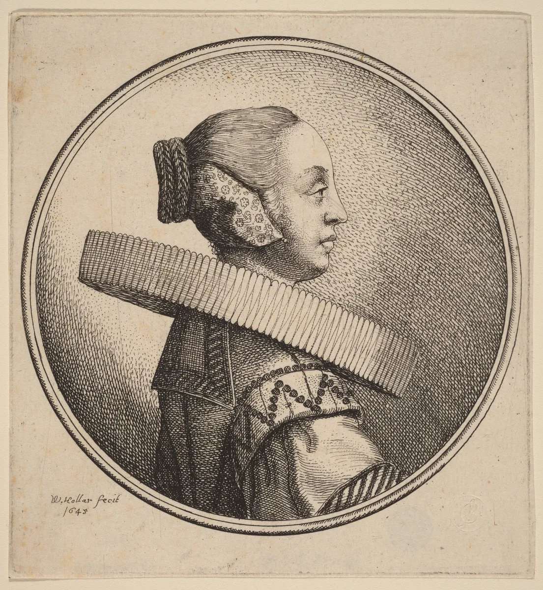 Woman with a Ruff in Profile by Wenceslaus Hollar, print, 1643