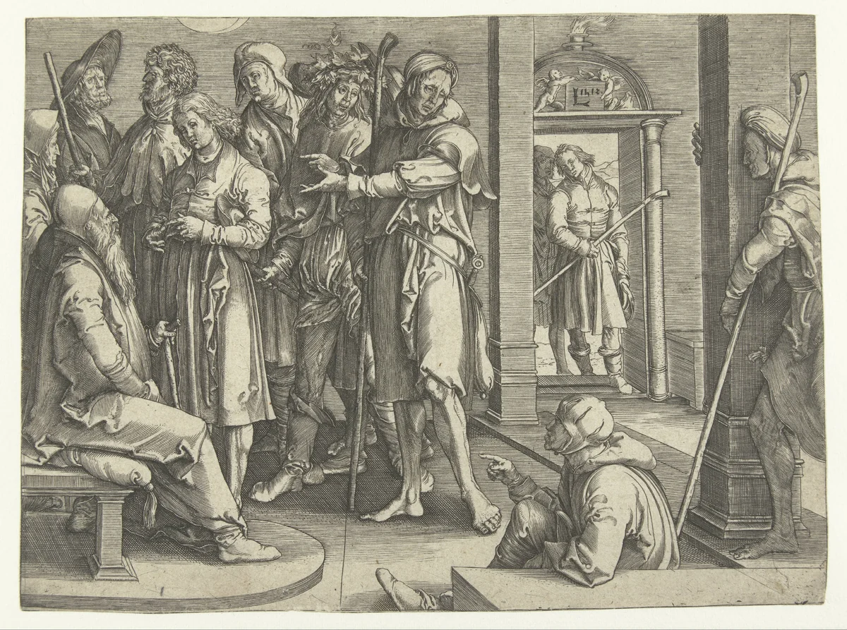 Jozef vertelt zijn dromen aan Jakob by Unknown, print, 1581-1628