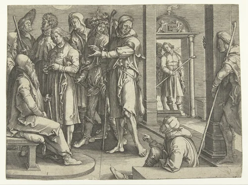 Jozef vertelt zijn dromen aan Jakob by Unknown, print, 1581-1628