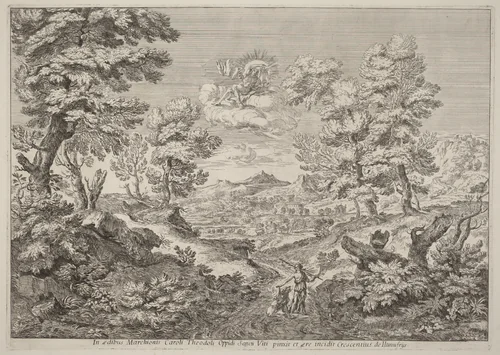 Apollo and a Nymph Leading a Lion by Crescenzio Onofri, print, 1696