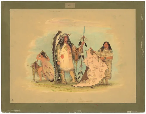 Mandan War Chief with His Favorite Wife by George Catlin, painting, 1861-1869