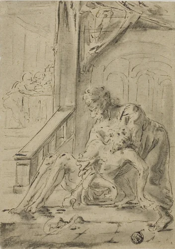 Old Man Supporting Young Man by Unknown Artist, drawing, 1600-1699
