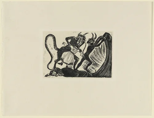 Terrible Specimen! A Slanderous Girl, Taken Away by the Demon!!!! (¡Terribilisimo Ejemplar! ¡¡¡¡ Una Niña calumniadora, á quien se lleva el demonio!!!!) by José Guadalupe Posada, print, 1891